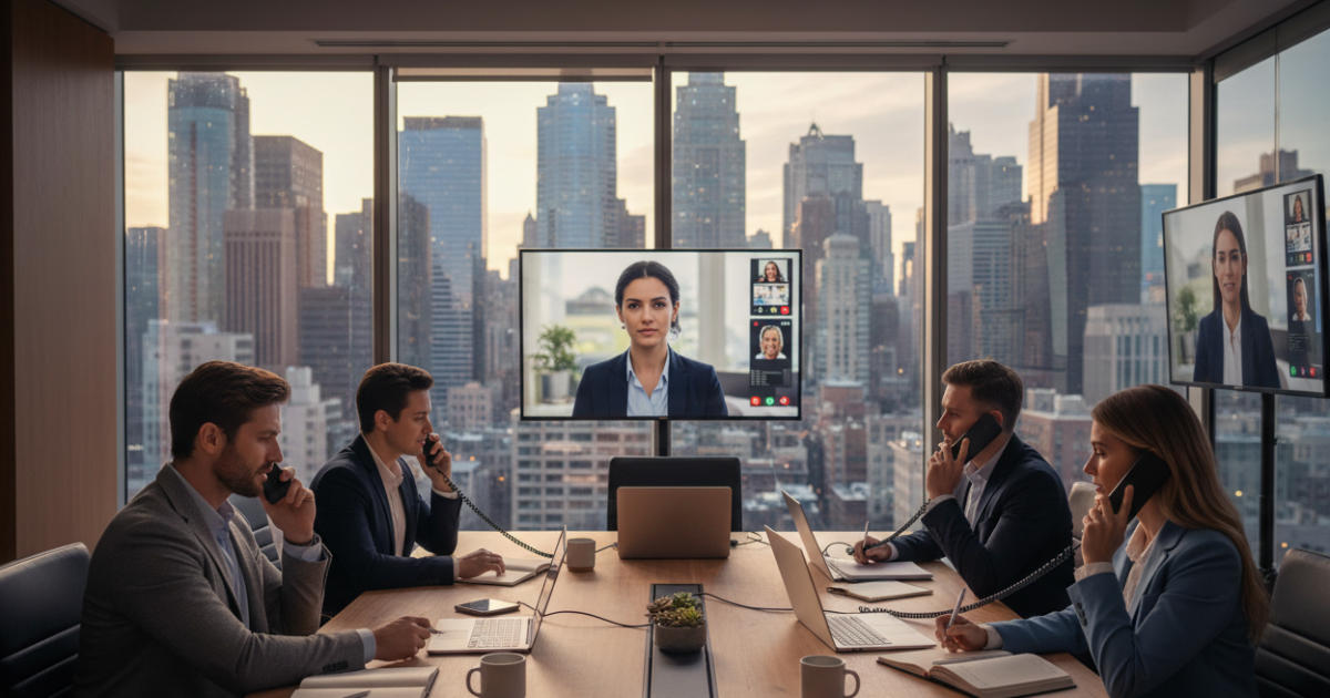 Team using VoIP Services office