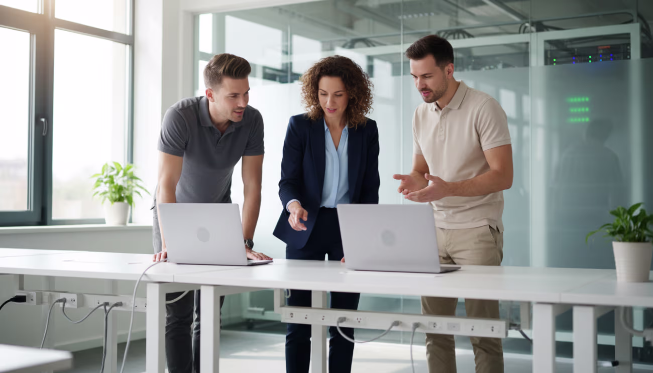 IT team reviewing cybersecurity compliance