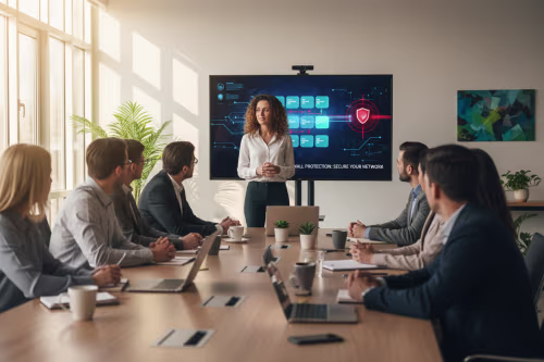 Employees in cybersecurity awareness training