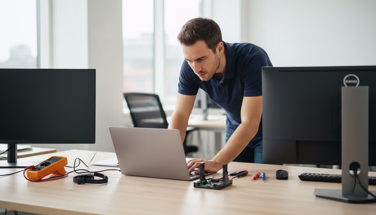 Technician inspecting misconfigured security tools