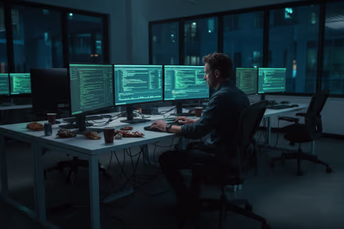 IT professional monitoring silent phase cyberattack