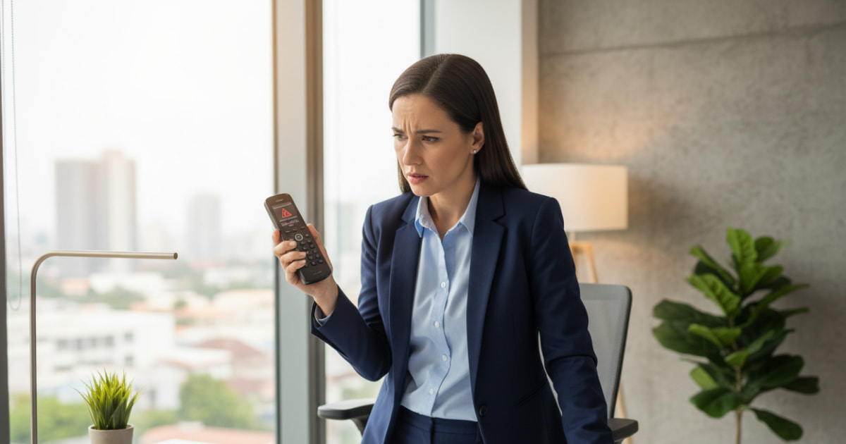 Executive examining VoIP security risks