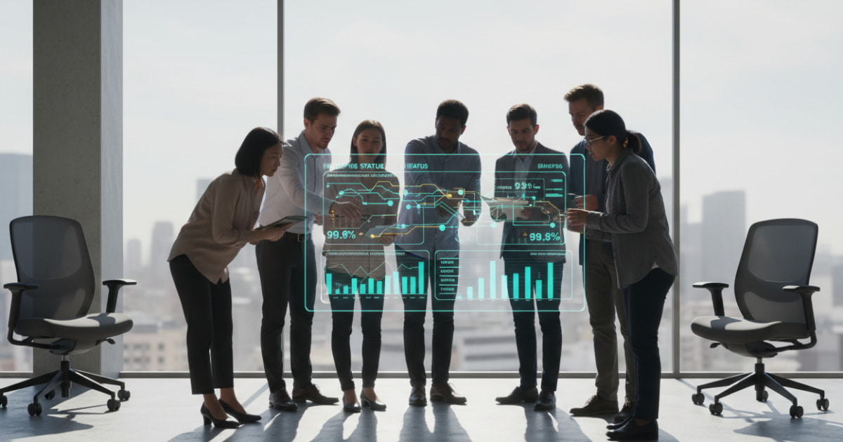 IT team reviewing infrastructure uptime metrics