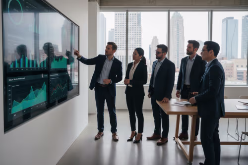 Business team reviewing IT Infrastructure Scalability