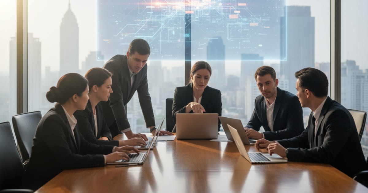 Employees collaborating with network segmentation benefits