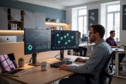 IT professional analyzing network metrics