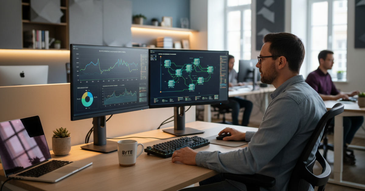 IT professional analyzing network metrics