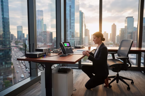 Business owner VoIP setup office