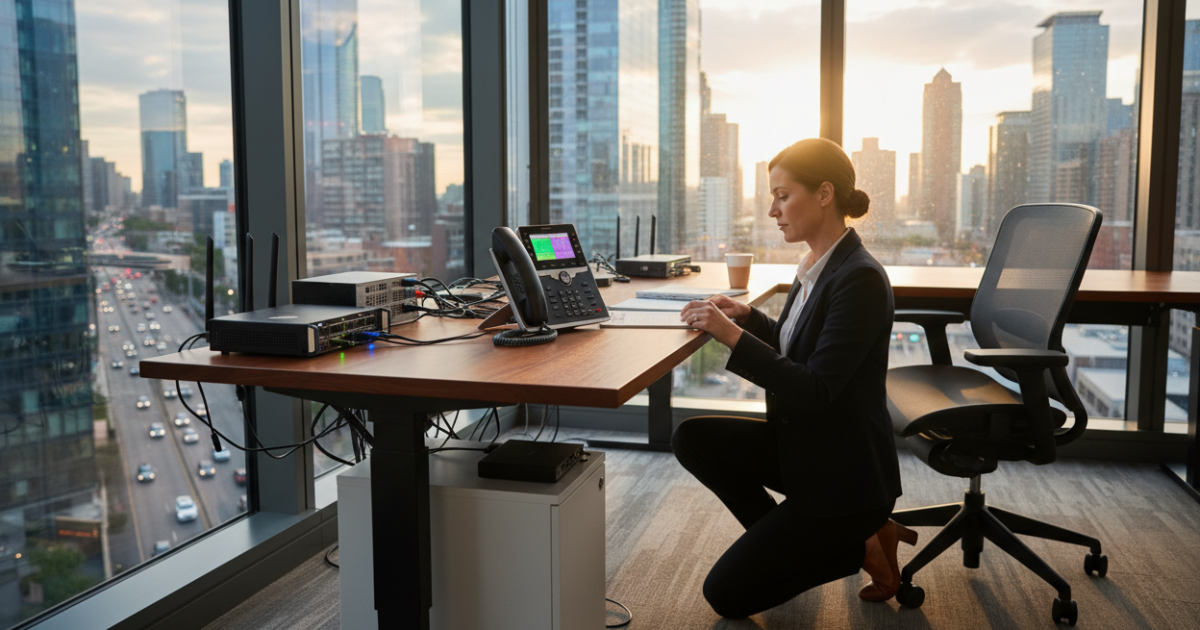 Business owner VoIP setup office