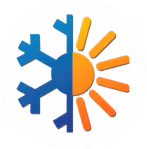 Stylized sun and snowflake icon representing temperature or climate contrast