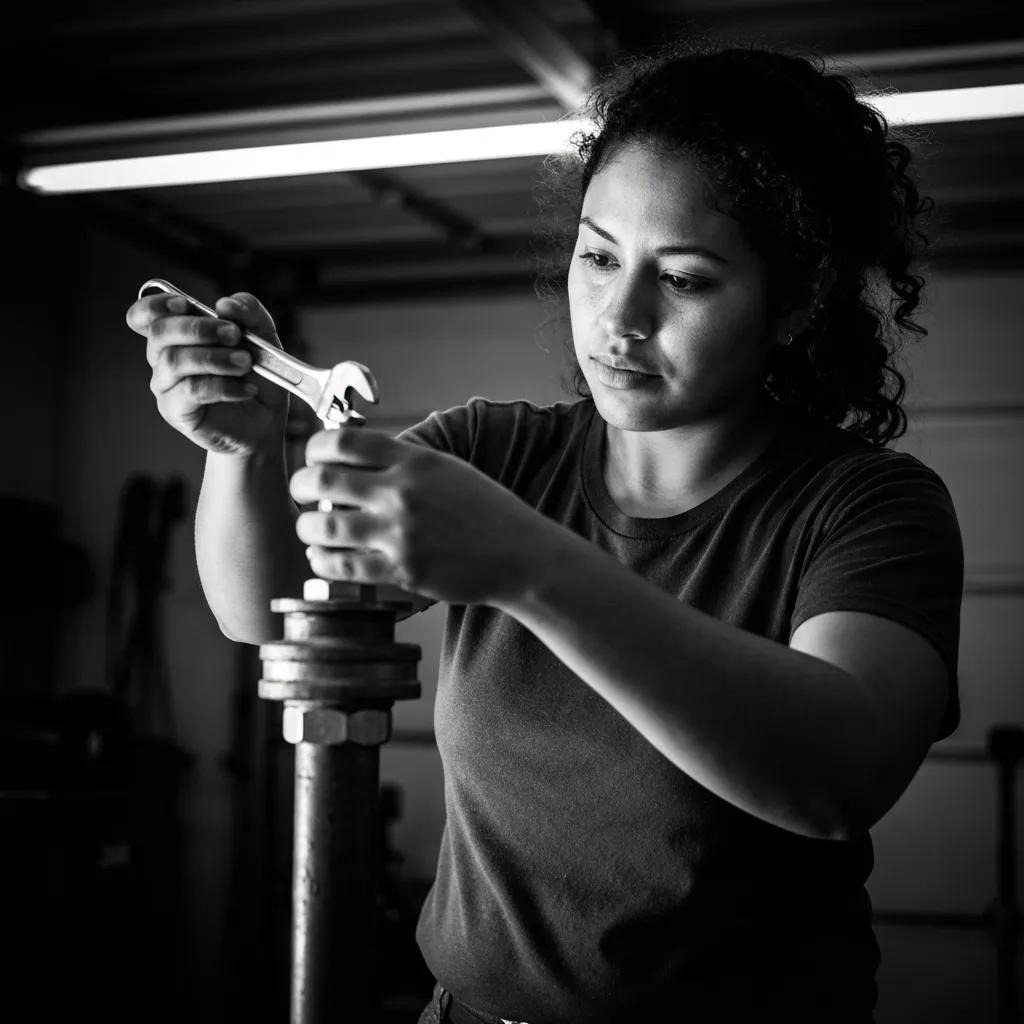 Homeowner thawing a frozen pipe under a sink with a hair dryer