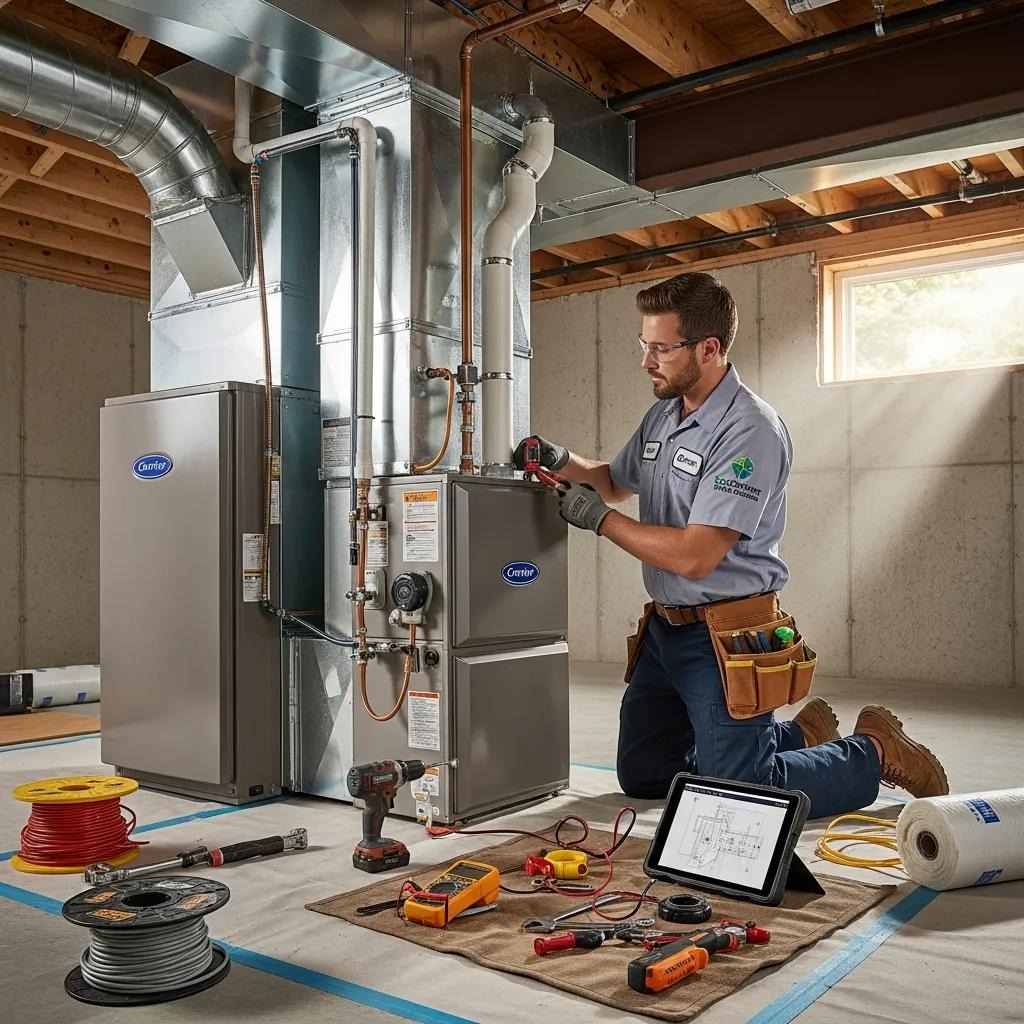 Technician installing a high‑efficiency HVAC system — showing upgrade benefits