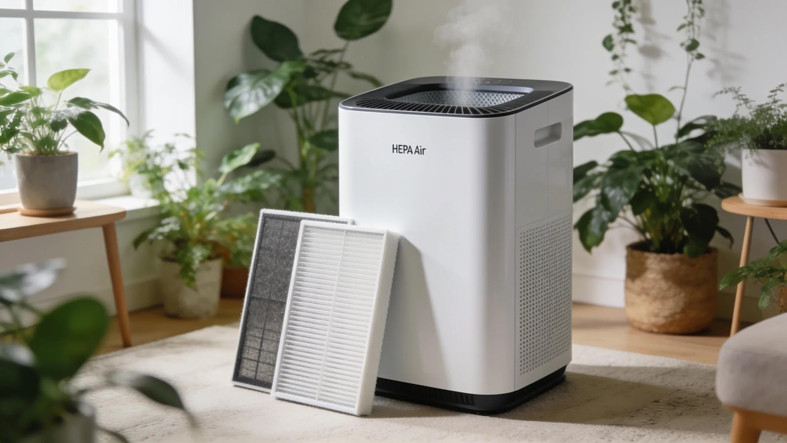Close-up of a HEPA air purifier highlighting air purification technology for homes