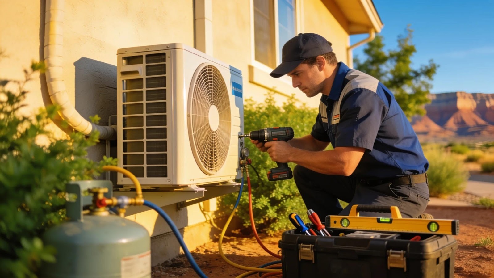 Professional technician installing a ductless mini-split system in a sunny Brigham City, UT home, depicting proper installation practices