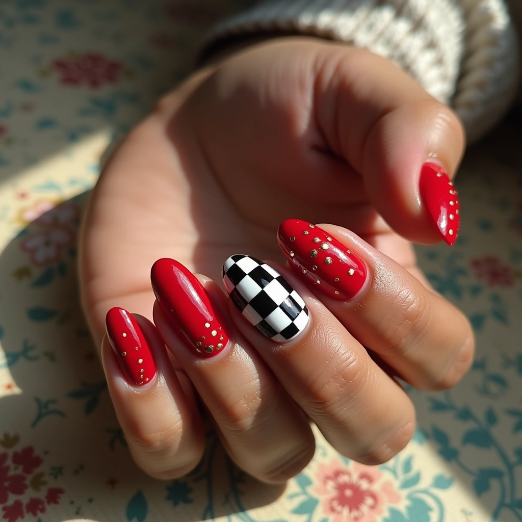Vibrant Red Checkered