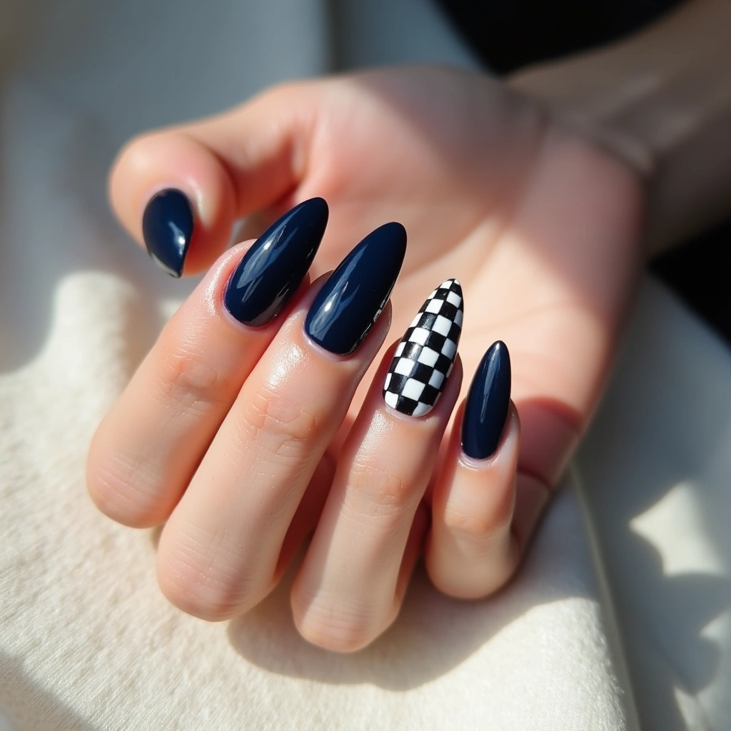 Glossy Navy Checkered