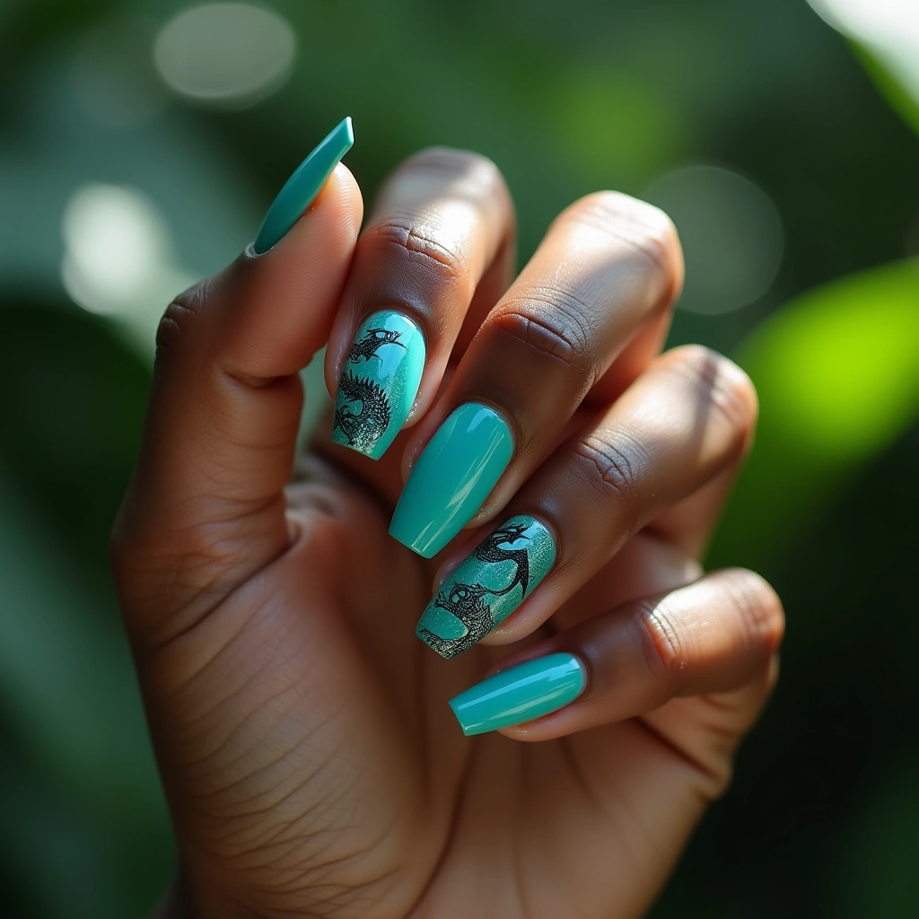 Turquoise Dragon Silhouettes