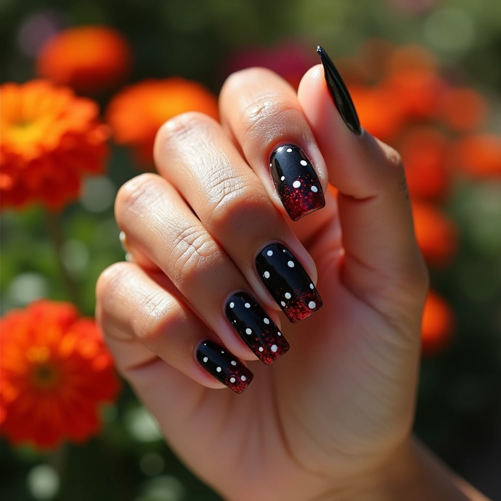 Black And Red Ombre Polka