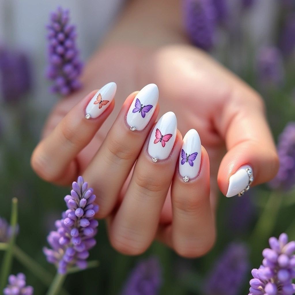 White With Diamond Butterflies