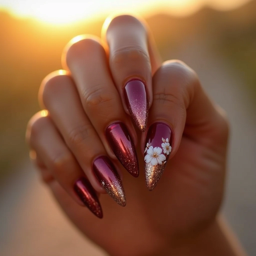 Romantic Burgundy Chrome Blooms