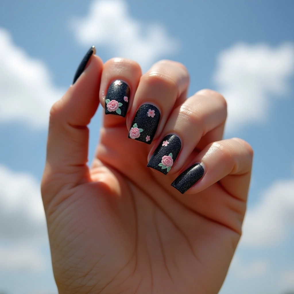 Black Glitter Florals