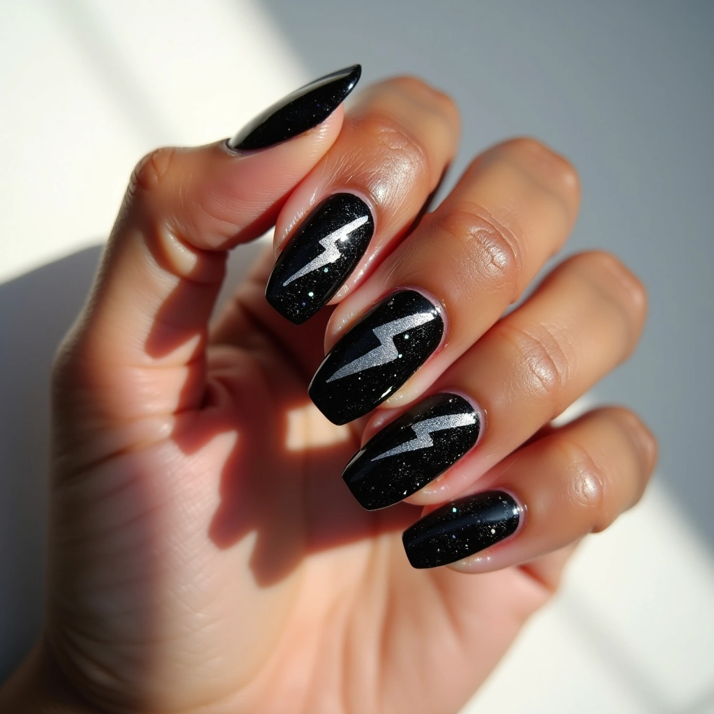 Black Glitter Lightning