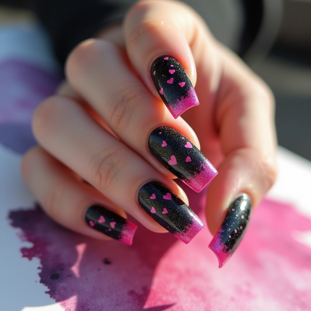 Black Glitter Hearts