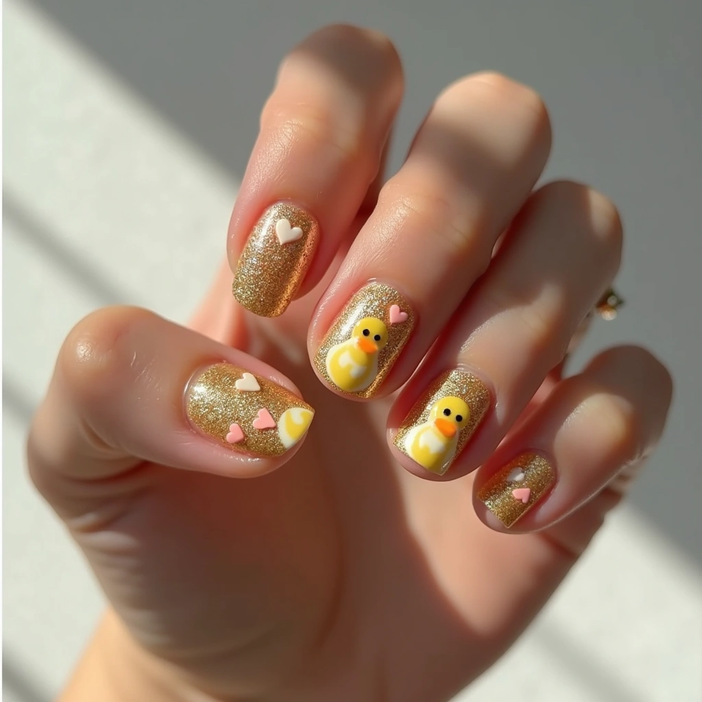 Glittery Duck Y2K Hearts