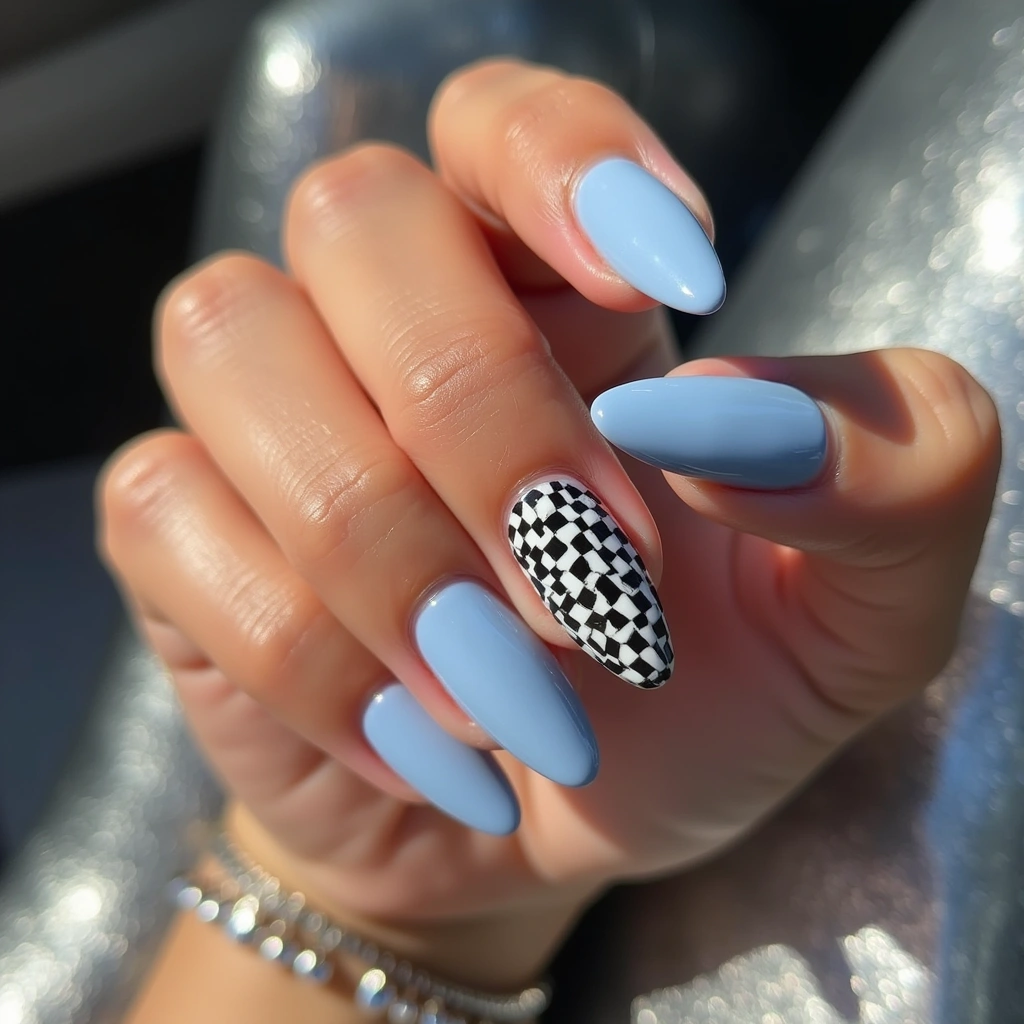 Striking Dusty Blue Checkers