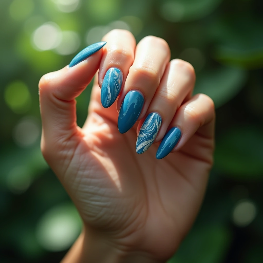 Marbled Neon Blue Swirls