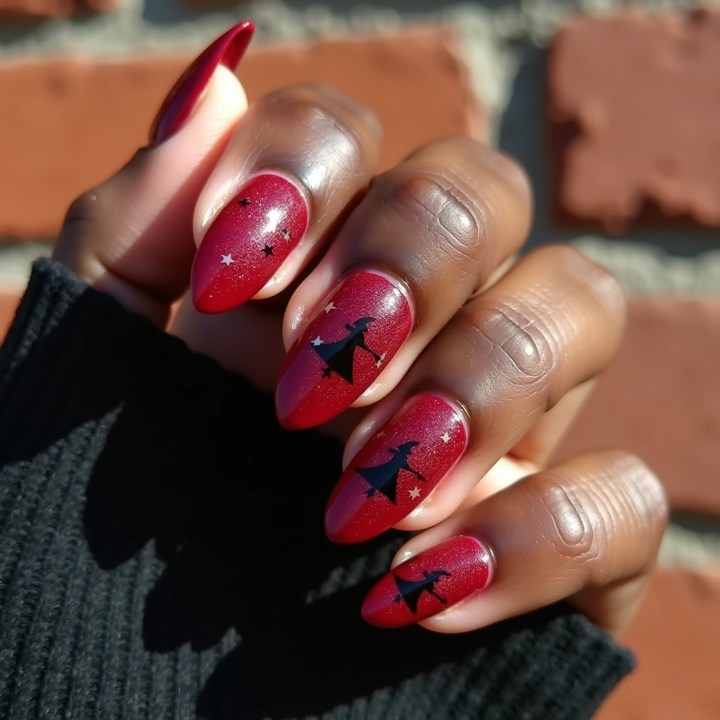 Velvet Red Witch Silhouette