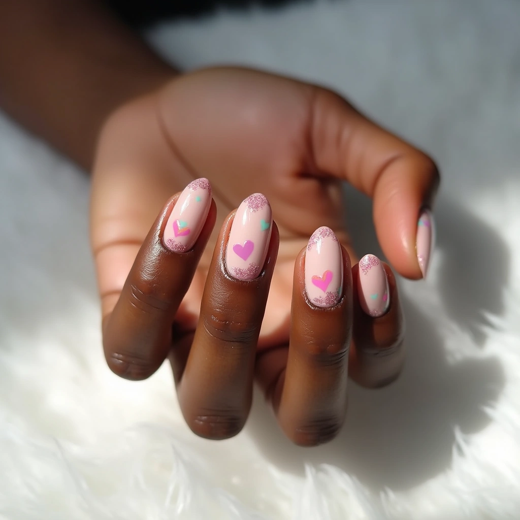 Playful Hearts Nude With Glitter