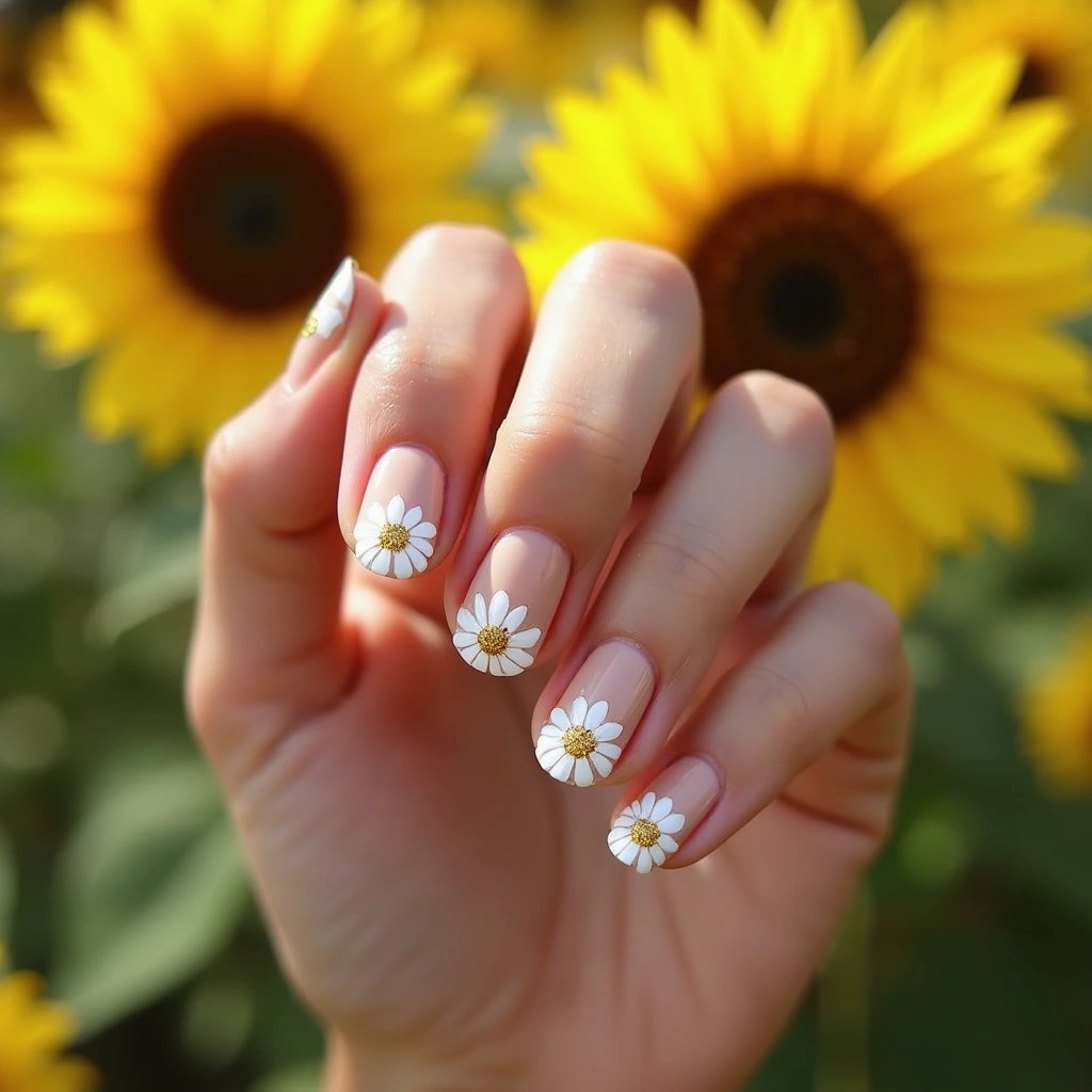 Whimsical Daisies Nude With Glitter