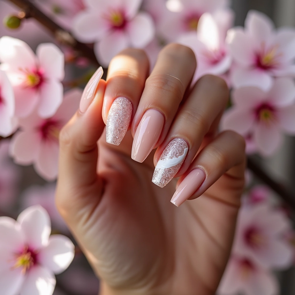 Dreamy Feather Nude With Glitter