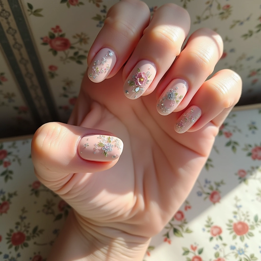 Feminine Floral Nude With Glitter