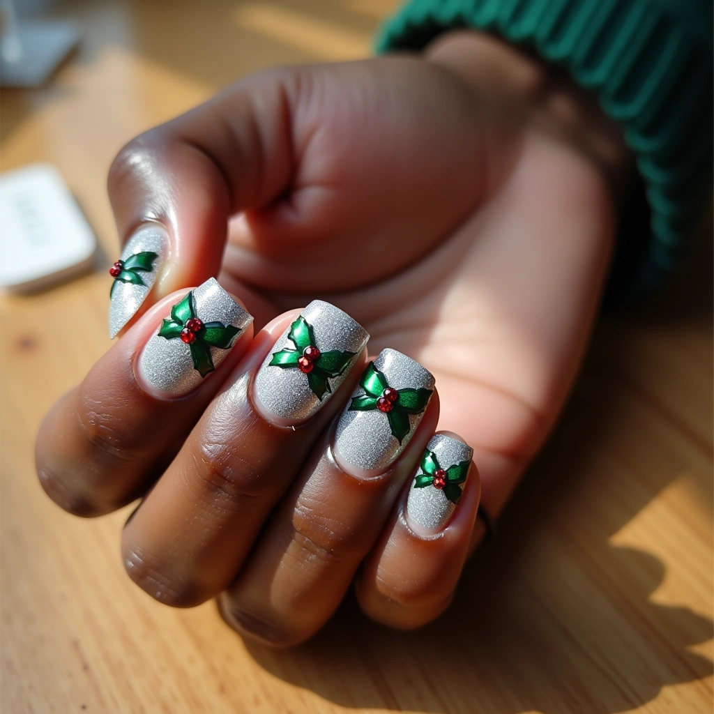 Silver Festive Green Bow