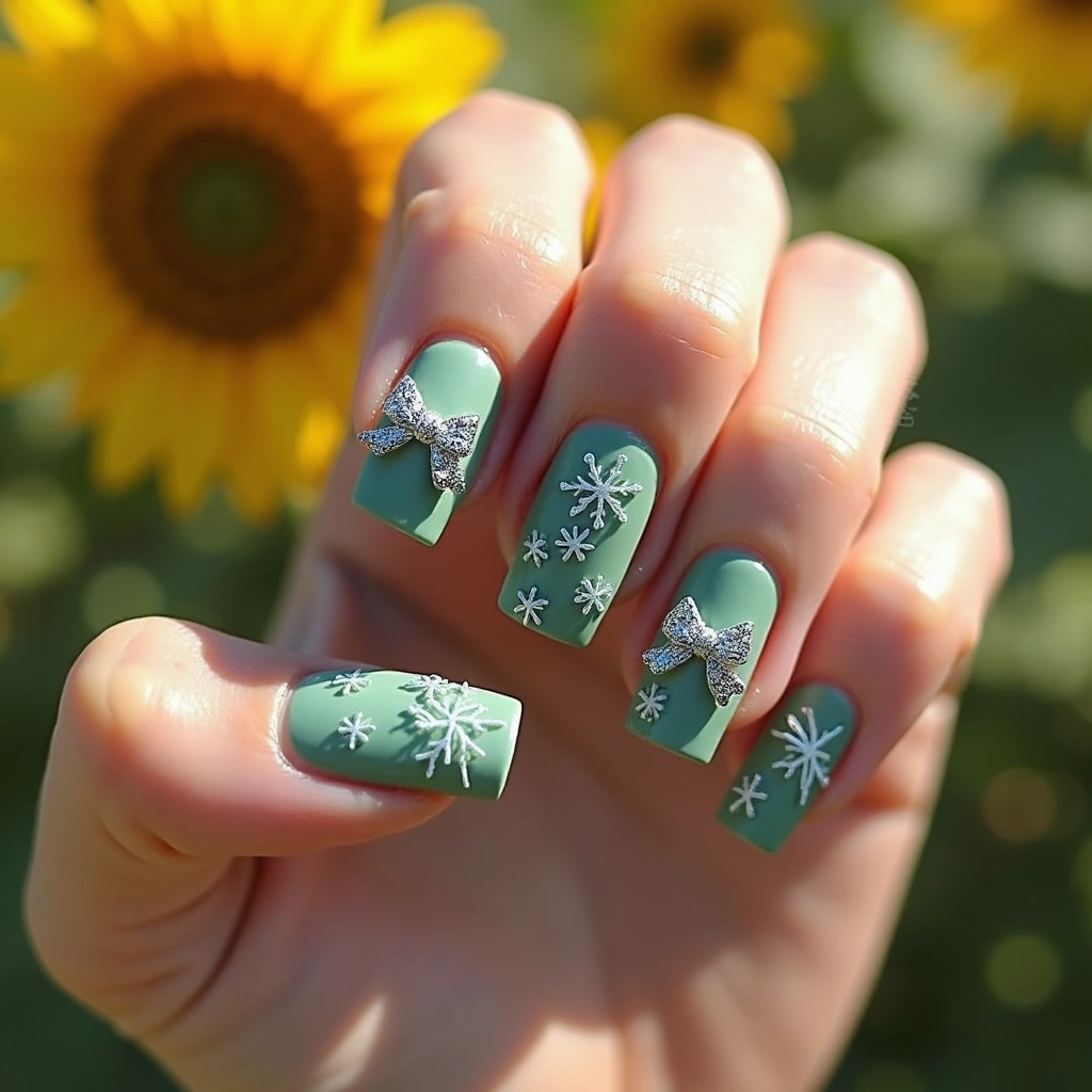 Matte Green Silver Bow