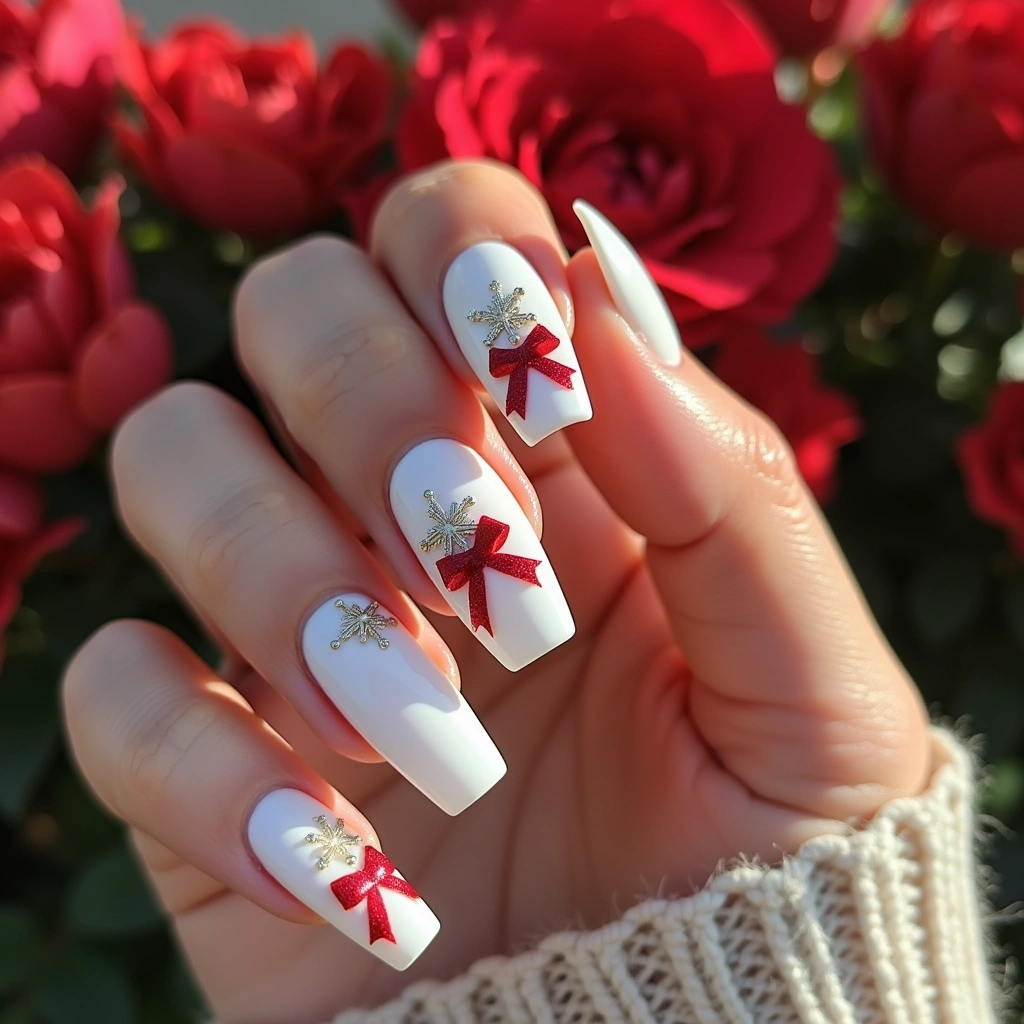 Classic White Red Bow