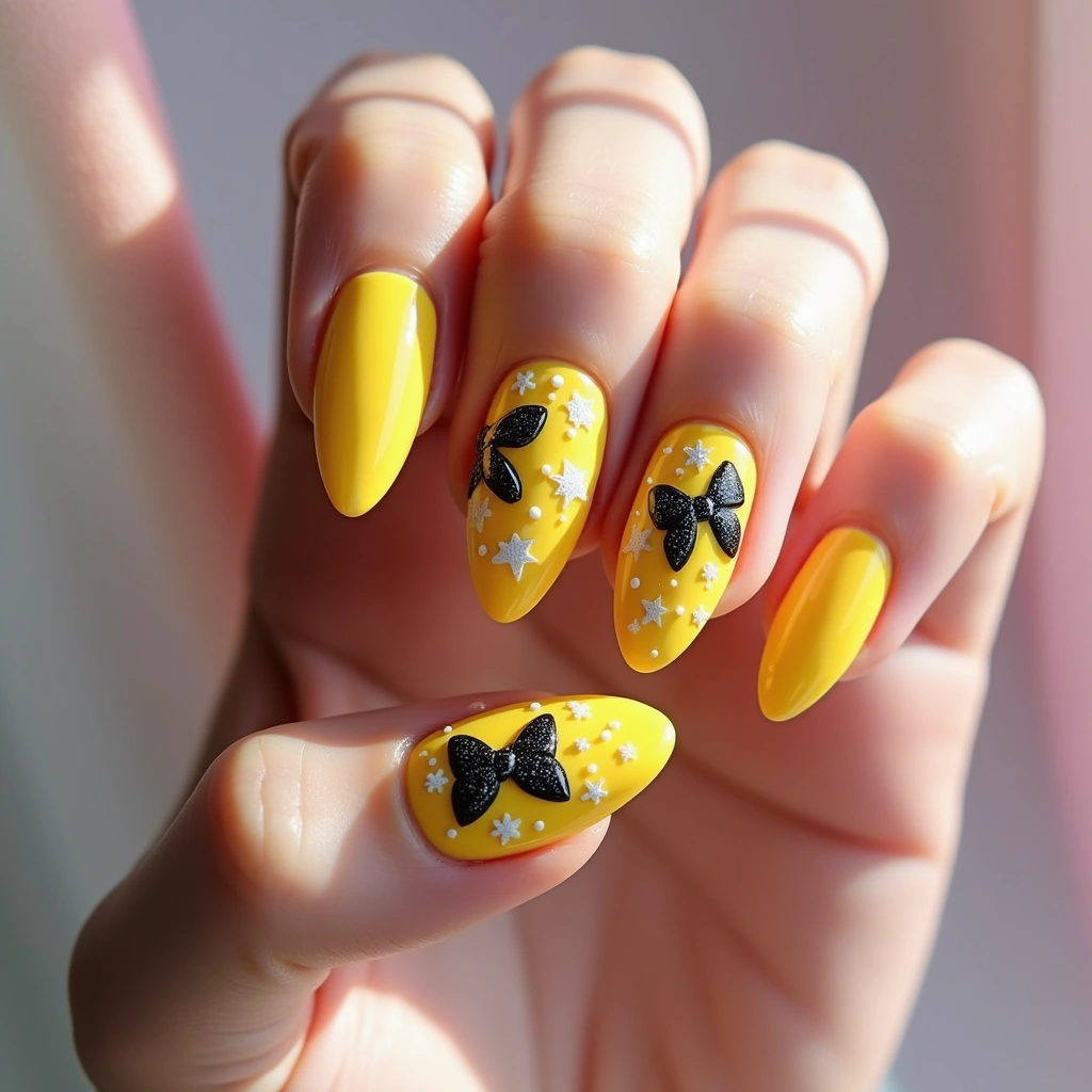 Yellow Fun Black Bow