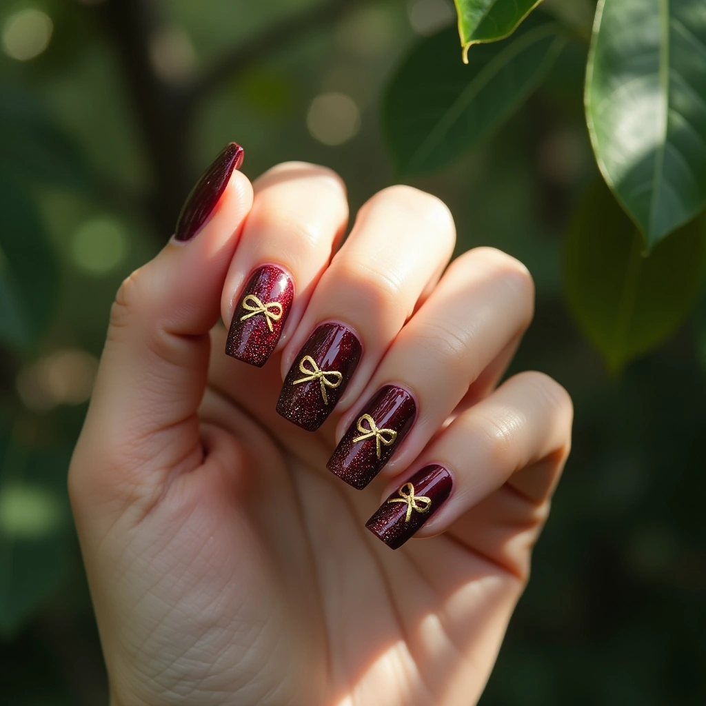 Burgundy Gold Christmas Bow