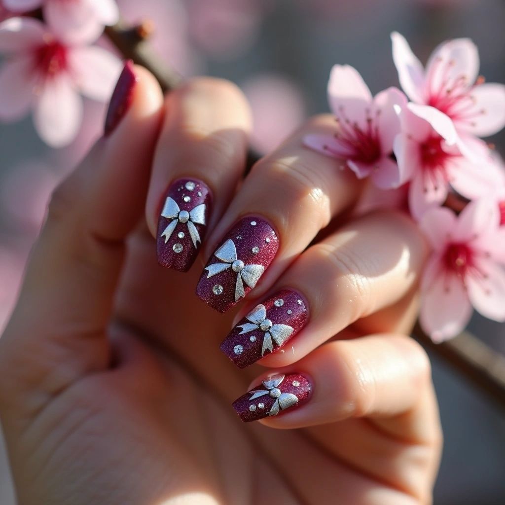 Plum Silver Luxury Bow