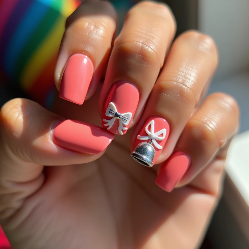 Coral Cheerful White Bow