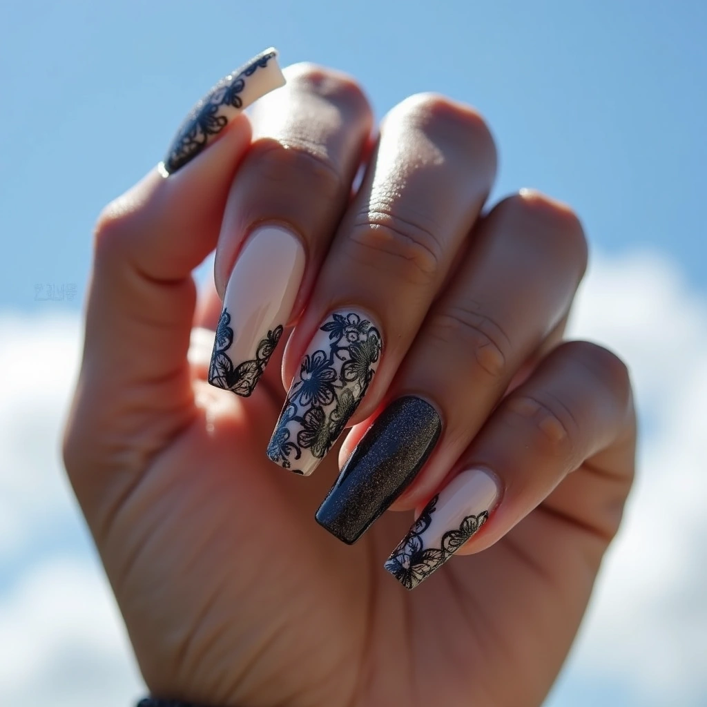 Elegant Black And Nude Lace