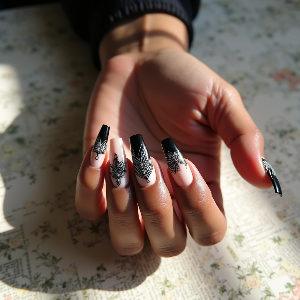 Bohemian Black And Nude Feathers