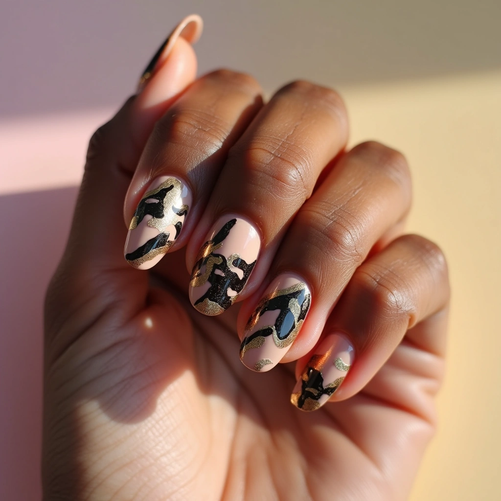Luxurious Black And Nude Marbling