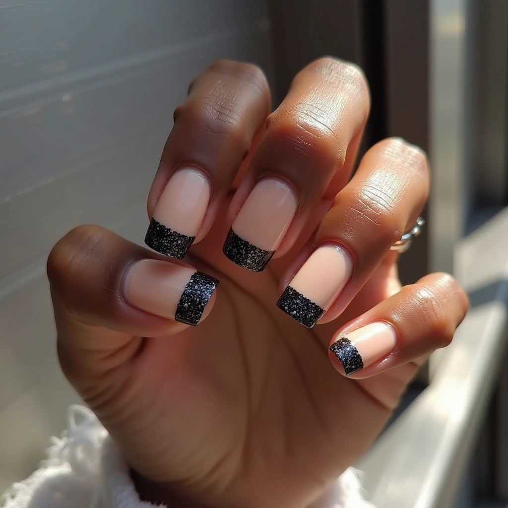 Stylish Black And Nude Glitter