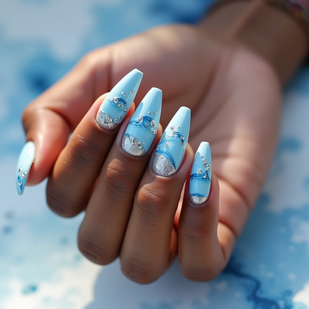 Beachy Blue And Silver Waves