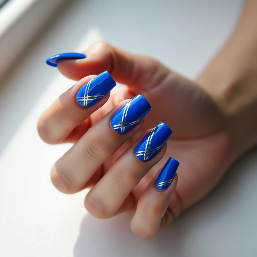 Geometric Blue And Silver Stripes