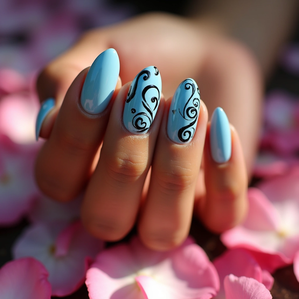 Whimsical Swirls Blue And Black