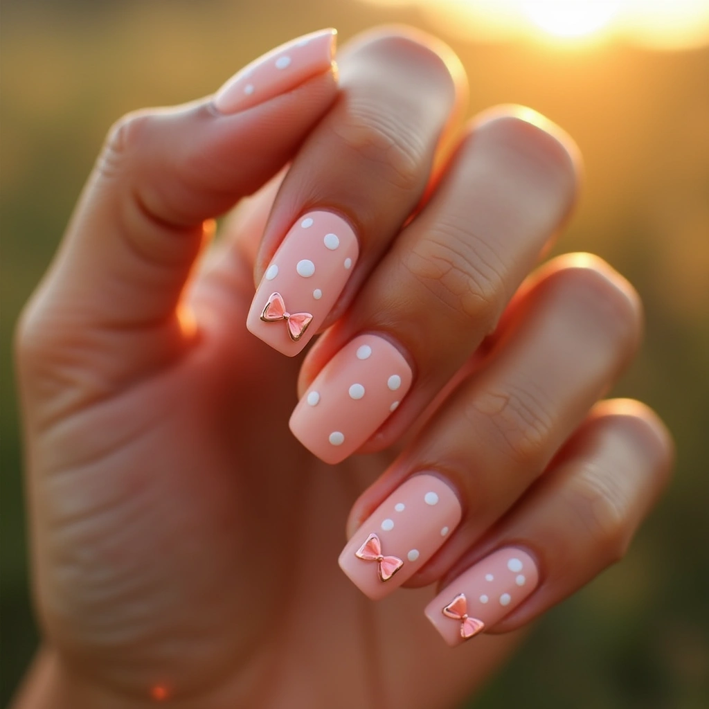 Peachy Pink Bow Dots